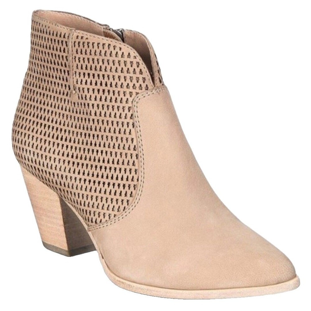 Frye Women's Size 7 Leather Ankle Booties Taupe Brown Lace Cutout Zip Up